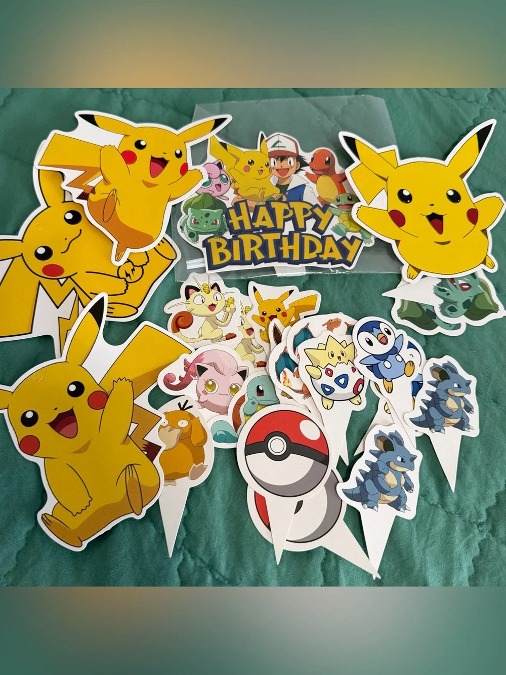 Pokemon birthday cake, cupcake toppers and table decorations set